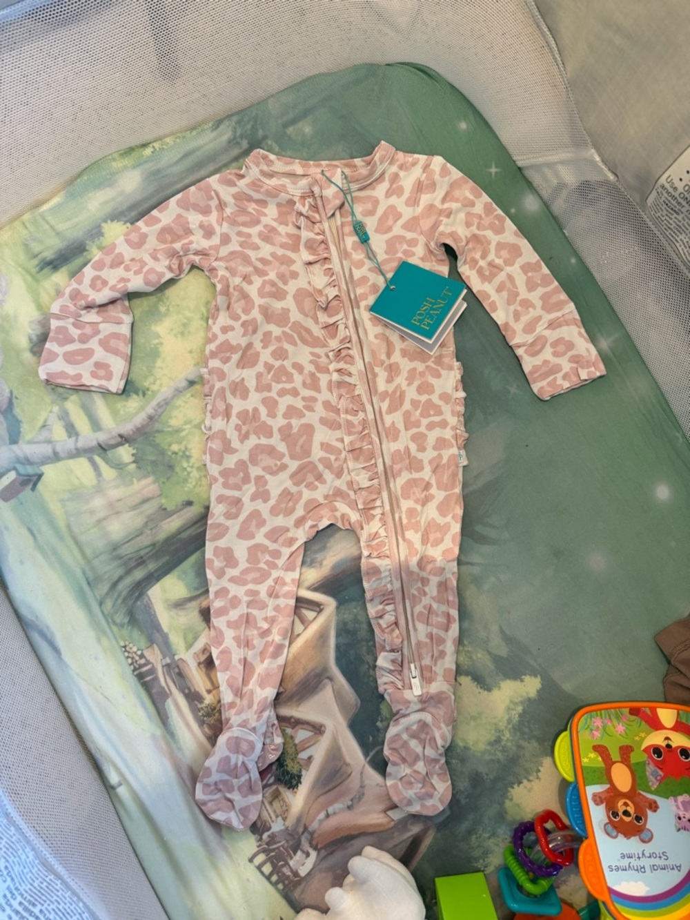 Posh Peanut Pink Leopard Ruffle Zip Footed One-Piece